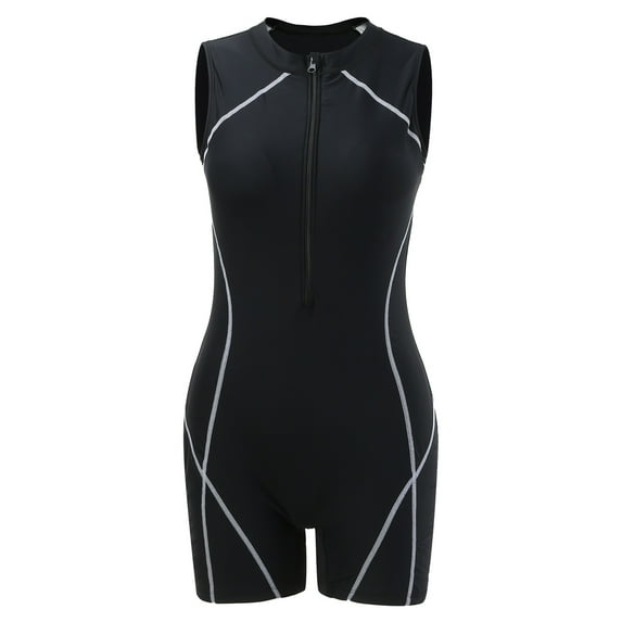 Baqcunre One-Piece Swimsuits for Women,Women Ladies Swimsuit Boyshort Short Sleeve Rashguard Contrast Line Snorkel Suit Sport Bathing Suit Black