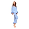 thumbnail image 1 of Baqcunre Pajamas for Women, Women's Homewear Solid Color Lapel Feather Top with Pants Two Piece Pajamas Set Sleepwear Loungewear Pjs Nightgown for Women, A Set Blue M, 1 of 4
