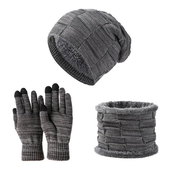 Baqcunre Scarf, Hat, Glove Set, Neutral Women Men Autumn And Winter Solid Color Wool Hat Thickened Warm Ear Cold Knitted Hat Glove Scarf Three Set Three, Scarf for Women, ,