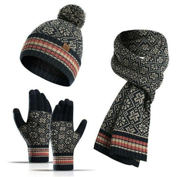 Baqcunre Scarf, Hat, Glove Set, Women's Winter New Knitted Scarf Warm Wool Hat Scarf Gloves Three, Scarf for Women, ,