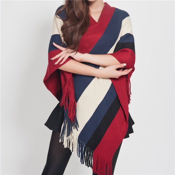 Baqcunre Scarf for Women, Womens Colourful Pullover Sweater Cloak Tassels Other Scarves & Shawls Knitwear Loose Poncho Sweater Irregular Hem Splicing Wraps The Shawl,