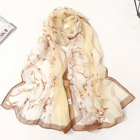 Baqcunre Scarf for Women, 160*50Cm Women Flower Print Long Soft Wrap Scarf Simulation Silk Shawl Scarves,