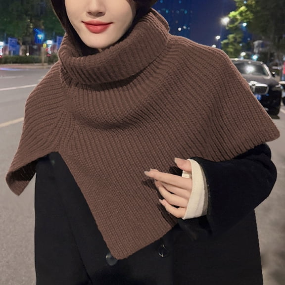 Baqcunre Scarf for Women, Women's Solid Color Slit High Collar Shawl Knitted Scarf Warm Pullover Woolen Scarf,