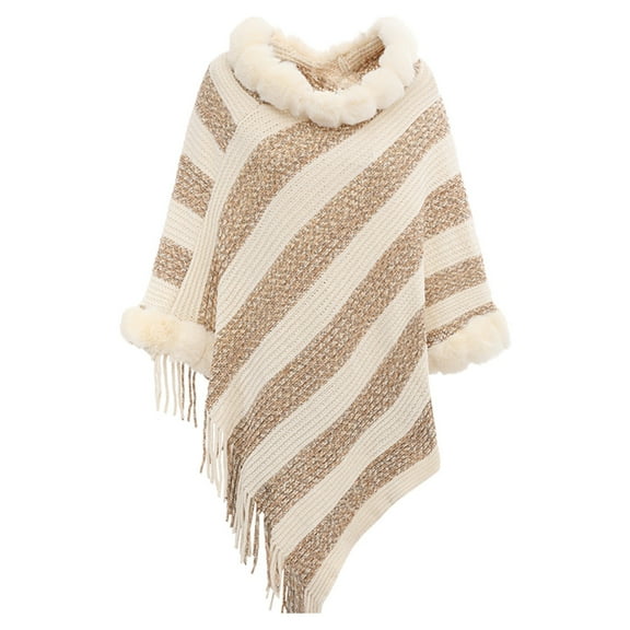 Baqcunre Shawl Wraps for Women, Ladies Knitted Loose Thickened Shawl Coat Faux Plush Collar Scarf Wrap Tassel Fringed Wraps Pullover Cape Irregular Hem Casual Sweater Shawl,