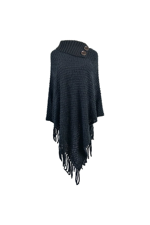 Shawl Wraps for Women, Women's Autumn/Winter Solid Knitted Tassel Warm Belt Button Half Open Collar Shawl, Pashmina Shawls And Wraps, White Shawl, Black Shawl