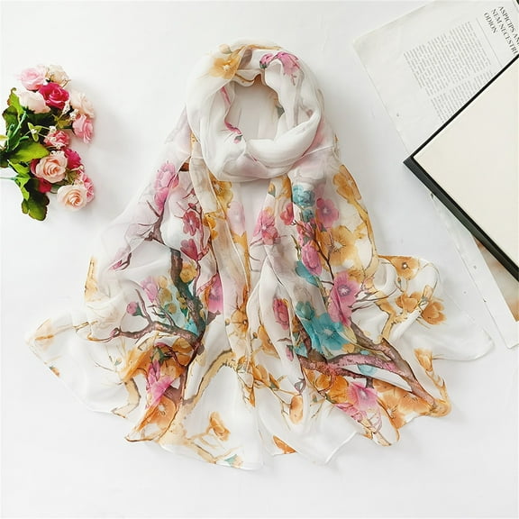 Baqcunre Silk Scarf, Scarfs for Women Lightweight Print Floral Pattern Scarf Shawl Fashion Scarves Shawls And Wraps for Spring,