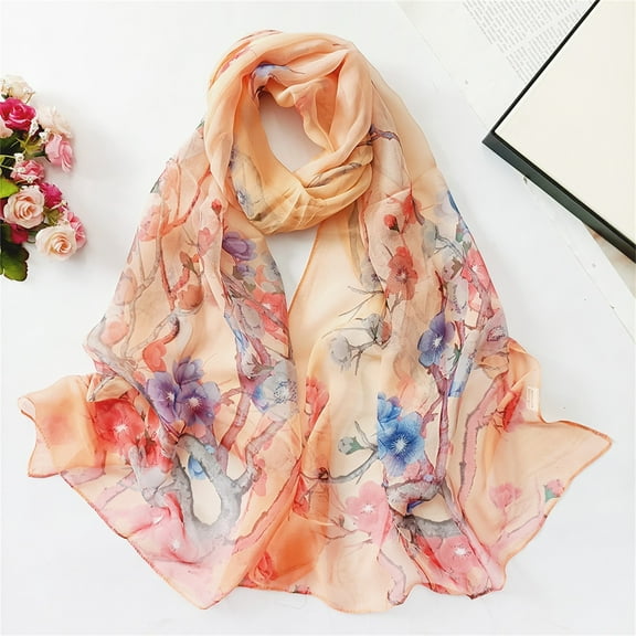 Baqcunre Silk Scarf, Scarfs for Women Lightweight Print Floral Pattern Scarf Shawl Fashion Scarves Shawls And Wraps for Spring,