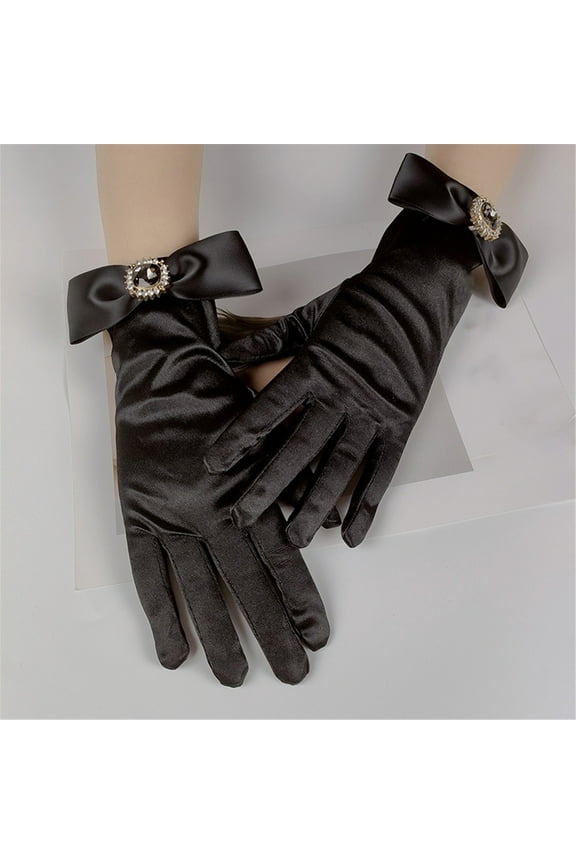 Sports Gloves, Women's French Vintage Rhinestone Bow Dress Gloves Wedding Accessories Satin Gloves, Gloves Mittens, ,