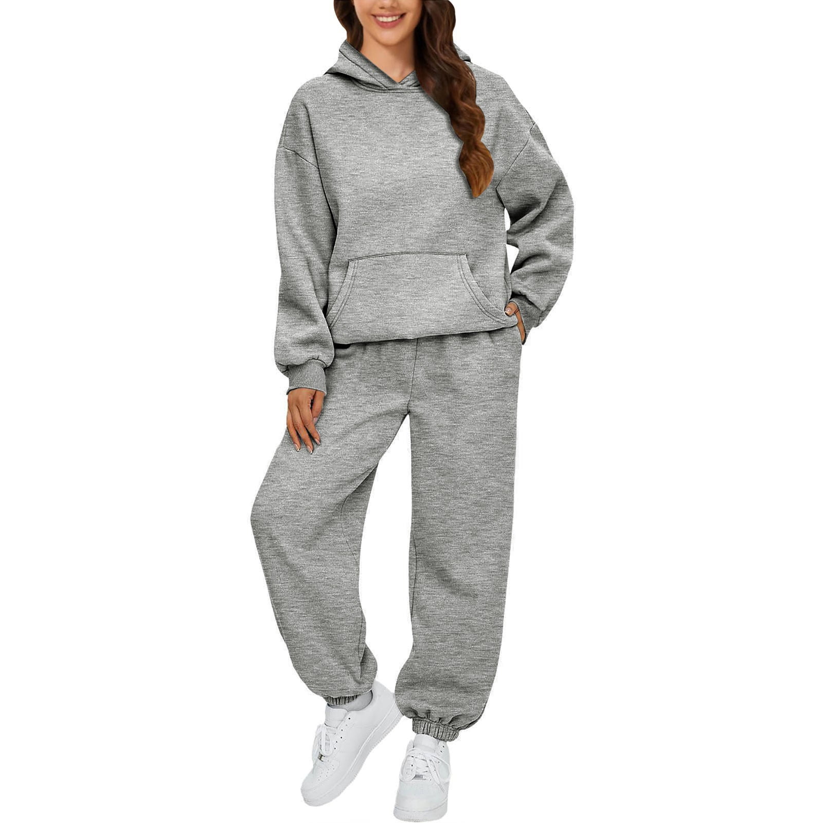 Two-Piece Set with Oversized Sweatshirt and Sweatpants - Dark Gray main image 0