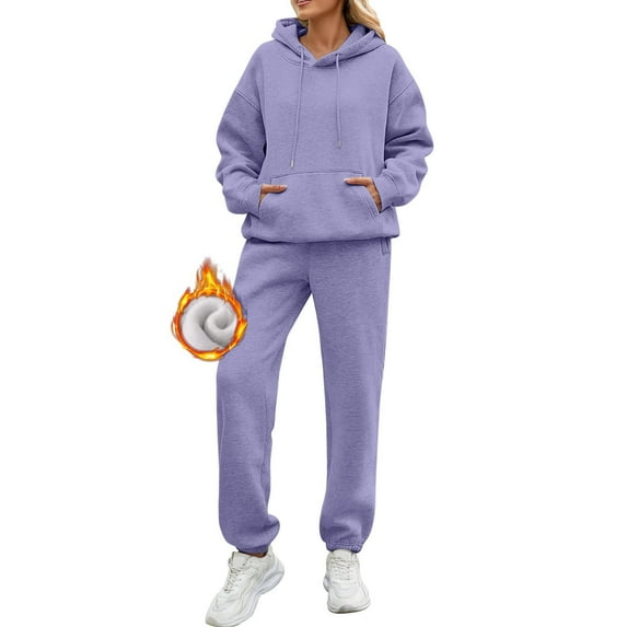 Baqcunre Sweatsuits Women 2 Piece Outfit,Womens Tracksuit Set Fleece Hoodie Sweatshirt Jogger Sweatpants Tracksuit Warm Sweatsuit Full Set Activewear Gym Loungewear Purple
