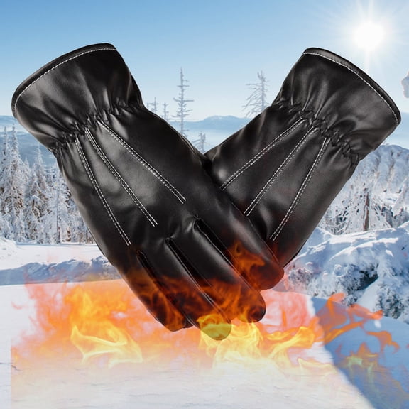 Baqcunre Warm Gloves, Men Riding Gloves Winter Leather Gloves Pu Windproof Antiskid Warm Screen Gloves Plush Autumn And Winter Ski Gloves, Knitted Gloves, Heating Gloves