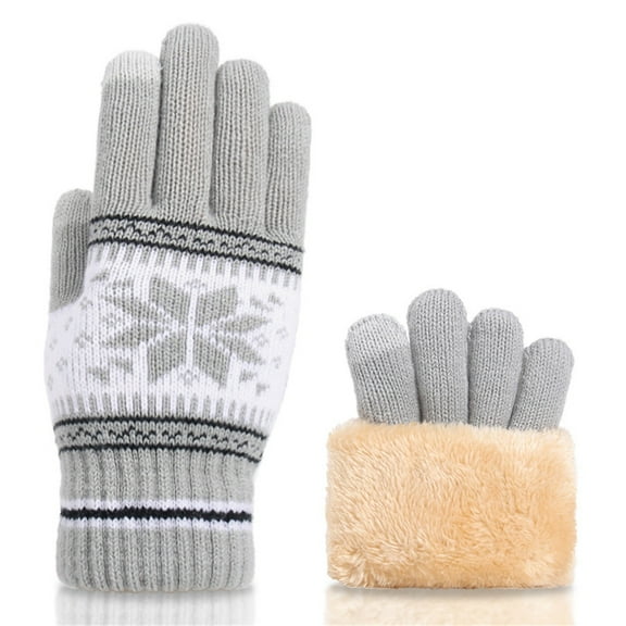 Baqcunre Warm Gloves, Winter Snowflake Gloves Women's Knitted Plus Velvet Thickened Autumn And Winter Warm Pattern Gloves (Adult Gloves), Knitted Gloves, Heating Gloves