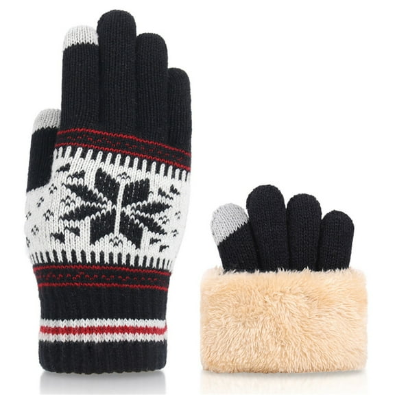 Baqcunre Warm Gloves, Winter Snowflake Gloves Women's Knitted Plus Velvet Thickened Autumn And Winter Warm Pattern Gloves (Adult Gloves), Knitted Gloves, Heating Gloves