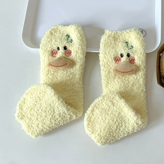 Baqcunre Warm Socks for Women, Womens 3D Coral Velvet Socks Thickened In Winter Warm Sleep Socks Home Socks Cartoon Ducks Cute Floor Socks Medium Socks, Comfy Socks Women Fuzzy Warm, ,