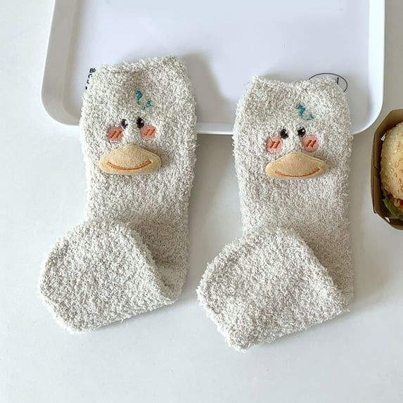 Baqcunre Warm Socks for Women, Womens 3D Coral Velvet Socks Thickened In Winter Warm Sleep Socks Home Socks Cartoon Ducks Cute Floor Socks Medium Socks, Comfy Socks Women Fuzzy Warm, ,