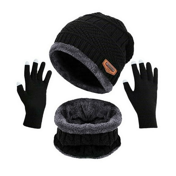 Baqcunre Winter Clothes for Women,Men Women Winter Hat Warmer Scarf Touchscreen Gloves Set Warmer Neck Thick Knit Hat Set Black