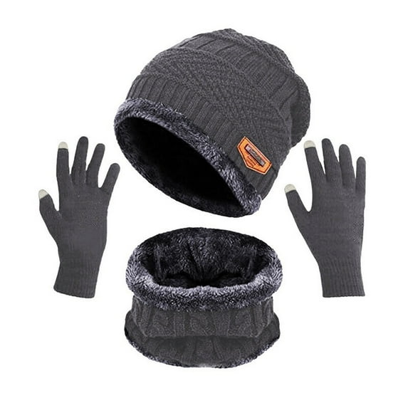 Baqcunre Winter Clothes for Women,Men Women Winter Hat Warmer Scarf Touchscreen Gloves Set Warmer Neck Thick Knit Hat Set Gray