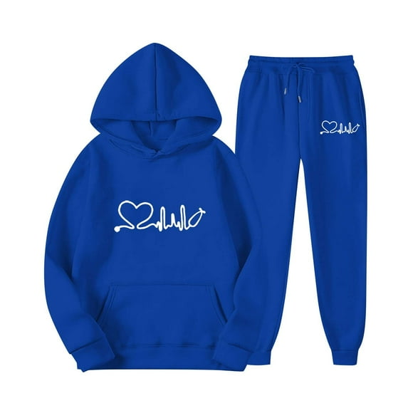 Baqcunre Women's 2 Piece Set Outfits Heart Print Hoodies Pullover + Joggers Pants Sweatsuits with Pockets - Sportswear for Available In Multiple Colors, 1Pc Long Sleeve + 1Pc Trunk Blue 2XL