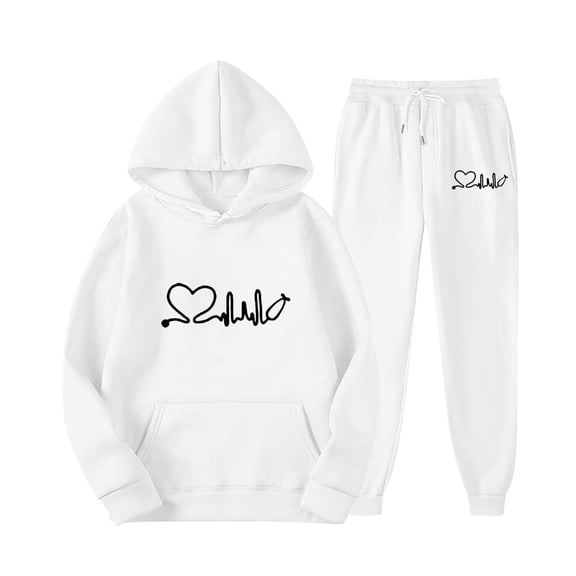 Baqcunre Women's 2 Piece Set Outfits Heart Print Hoodies Pullover   Joggers Pants Sweatsuits with Pockets - Sportswear for Available In Multiple Colors, 1Pc Long Sleeve   1Pc Trunk White M