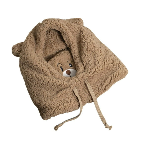 Baqcunre Women's Cycling Windproof Scarf Hat, 3 In 1 Winter Plush Pompom Hat, Siamese Windproof Plush Collar Hat, 1Pc Hat Brown One Size