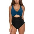 thumbnail image 1 of Baqcunre Women's One Piece Swimsuits Tummy Control Cutout High Waisted Bathing Suit Wrap Tie Back One Piece Swimsuit, 1Pc Swimwear Dark Blue M, 1 of 4