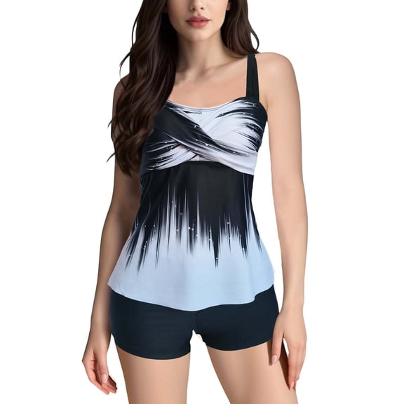 Baqcunre Women's Printed Split Plus Size Swimsuit with Bra Pads, 1 Pc One-Piece Swimwear Light Blue 4XL