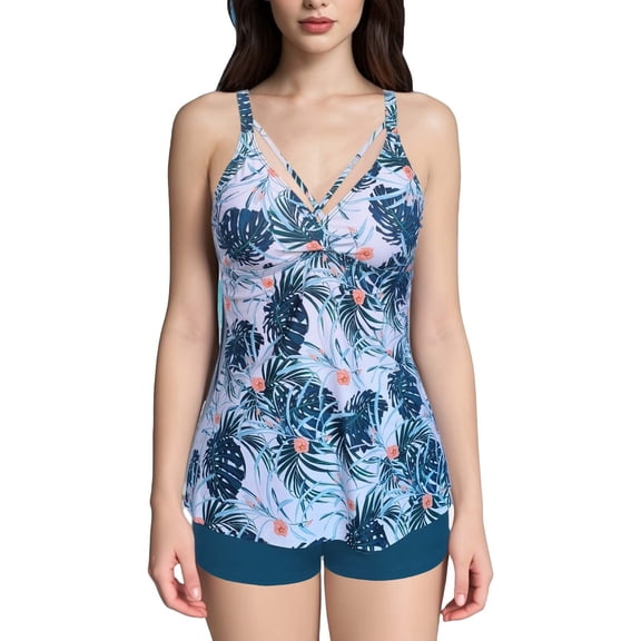 Baqcunre Women's Printed Two Piece Split Plus Size Swimsuit with Bra Pads, 1 Set Of Swimwear Green XL