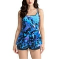 thumbnail image 1 of Baqcunre Women's Printed Two Piece Split Plus Size Swimsuit with Bra Pads, 1X Swimsuit Set Dark Blue S, 1 of 6