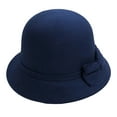 thumbnail image 1 of Baqcunre Women's Sun Hats,Solid Color Wide Brim Round Dome Warm Woolen Hat Women Autumn Winter Elegant Bowknot Decor Fedora Hat Daily Wear Blue, 1 of 6