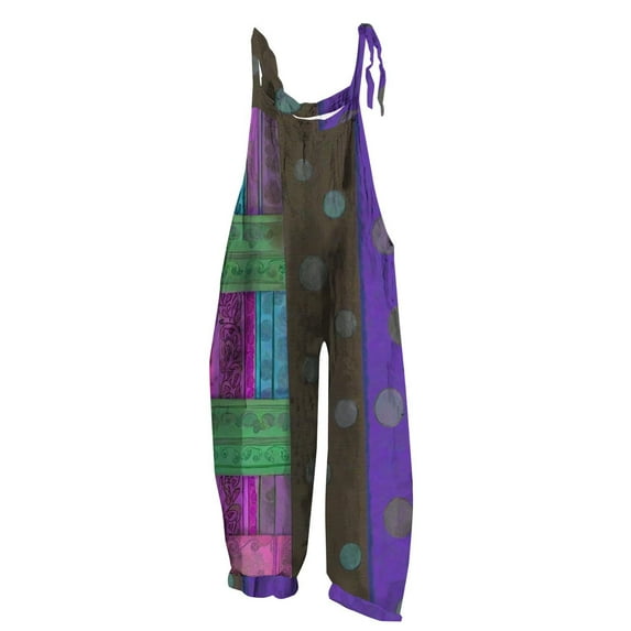 Baqcunre Women's Vintage Floral Print Sleeveless Jumpsuit - Retro Chic Romper for Summer, 1Pc One Piece Pants Dark Blue M