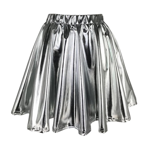Baqcunre Womens Sequin Skirt Sparkly Skirt for Women Ruffle Skirt Glitter Skirt Shiny Skirt Pleated Skirt One Pack Silver 2XL