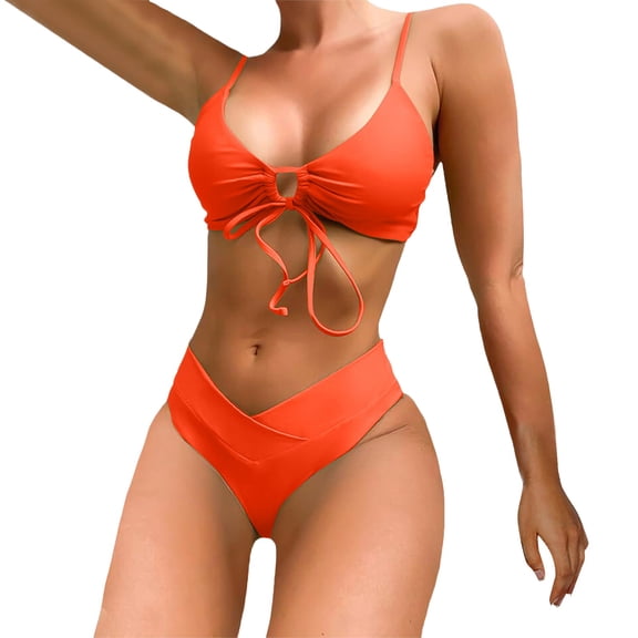 Baqcunre Color-Block Wrap-Front Bikini Sets for Women: High-Waisted Two-Piece Bathing Suits, 1 Set Of Swimwear Orange S