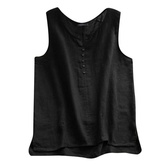 Baqcunre Corset Top Women Summer Tank Loose Pleated Button Square Neck Sleeveless Top Curved Hem Flowy Womens Tops Shirts For Women Black L