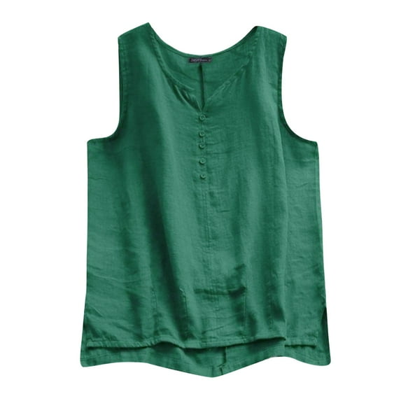 Baqcunre Corset Top Women Summer Tank Loose Pleated Button Square Neck Sleeveless Top Curved Hem Flowy Womens Tops Shirts For Women Green XXL