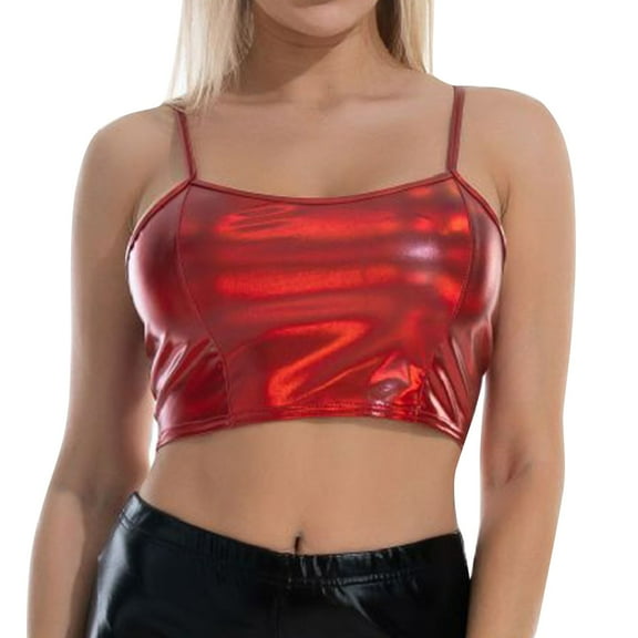 Baqcunre Corset Top Women's Pu Leather U Neck Sleeveless Solid Camisole Crop Tank Top Tank Tops For Women 2023 Womens Tops A L