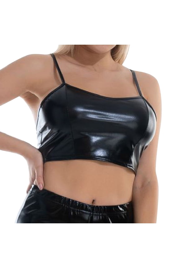 Corset Top Women's Pu Leather U Neck Sleeveless Solid Camisole Crop Tank Top Tank Tops For Women 2023 Womens Tops Black XXL