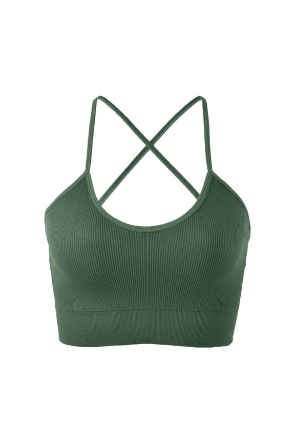 Corset Tops For Women Sports Bra Padded Crossback Bustier Without Underwire Spaghetti Straps Fitness Bra Push Up Longline Sports Bra Top Womens Blouses Sweatshirt For Women Green One Size