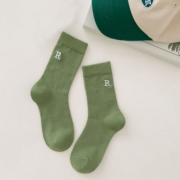 Baqcunre Crew Socks for Women, Ladies Letter R Embroidered Socks Candy Color Socks Solid Color Long Socks Pile Pile Socks, White Socks Women Crew, Womens Crew Socks Size