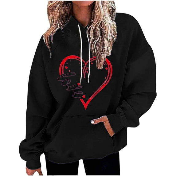 Baqcunre Crewneck Sweatshirts 2024 Sweatshirt Cute Heart Shaped Printed Pullover Crewneck Long Sleeved Shirt /Autumn(Black S-4XL),Womens Sweatshirt Womens Tops Valentine'S Day Shirts For Women