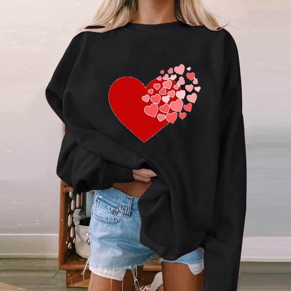 Baqcunre Crewneck Sweatshirts Casual Hoodless Sweater Love Printing Pullover Loose Sweater(Black S-XXL),Womens Sweatshirt Graphic Sweatshirts For Women Womens Tops Valentine'S Day Shirts For Women