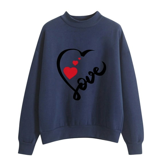 Baqcunre Crewneck Sweatshirts Printing Sweatshirt Top Long Sleeved Sweatshirt Casual Blouse Temperament Pullover Top (Navy S-2XL), Womens Sweatshirt Womens Tops Valentine's Day Shirts for Women