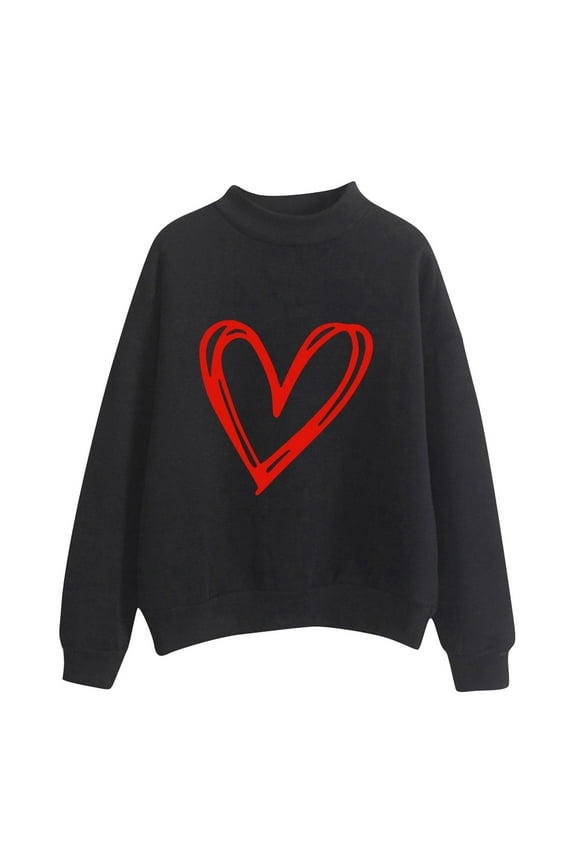 Crewneck Sweatshirts Printing Sweatshirt Top Long Sleeved Sweatshirt Casual Blouse Temperament Pullover Top (Black S-2XL), Womens Sweatshirt Womens Tops Valentine's Day Shirts for Women