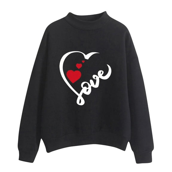 Baqcunre Crewneck Sweatshirts Printing Sweatshirt Top Long Sleeved Sweatshirt Casual Blouse Temperament Pullover Top (Black S-2XL), Womens Sweatshirt Womens Tops Valentine's Day Shirts for Women