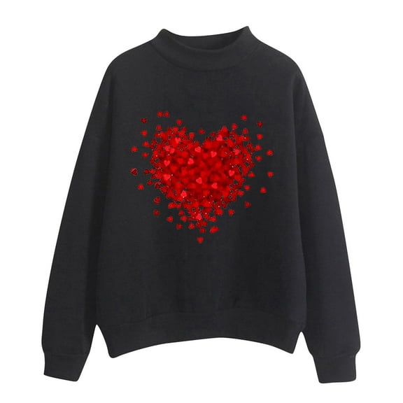 Baqcunre Crewneck Sweatshirts Printing Sweatshirt Top Long Sleeved Sweatshirt Casual Blouse Temperament Pullover Top(Black S-XXL),Womens Sweatshirt Womens Tops Valentine'S Day Shirts For Women