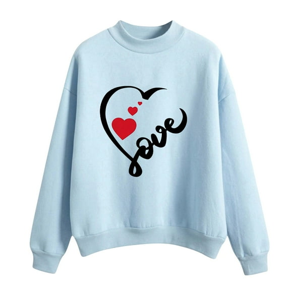 Baqcunre Crewneck Sweatshirts Printing Sweatshirt Top Long Sleeved Sweatshirt Casual Blouse Temperament Pullover Top (Blue S-2XL), Womens Sweatshirt Womens Tops Valentine's Day Shirts for Women
