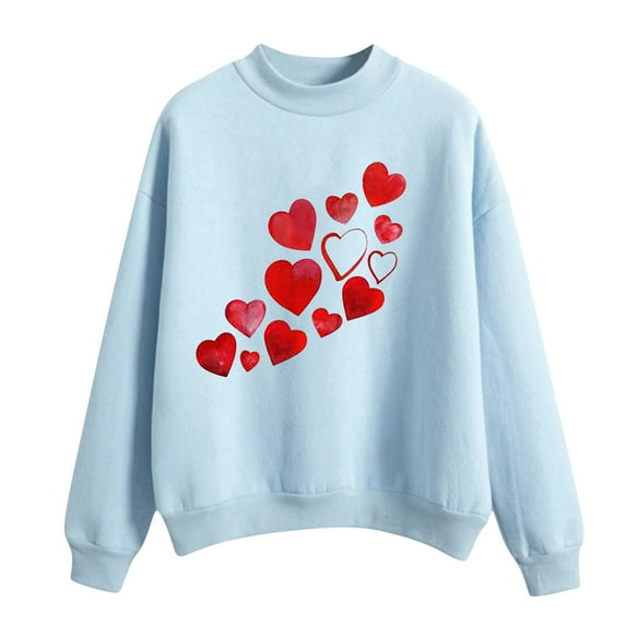 Baqcunre Crewneck Sweatshirts Printing Sweatshirt Top Long Sleeved Sweatshirt Casual Blouse Temperament Pullover Top(Blue S-XXL),Womens Sweatshirt Womens Tops Valentine'S Day Shirts For Women