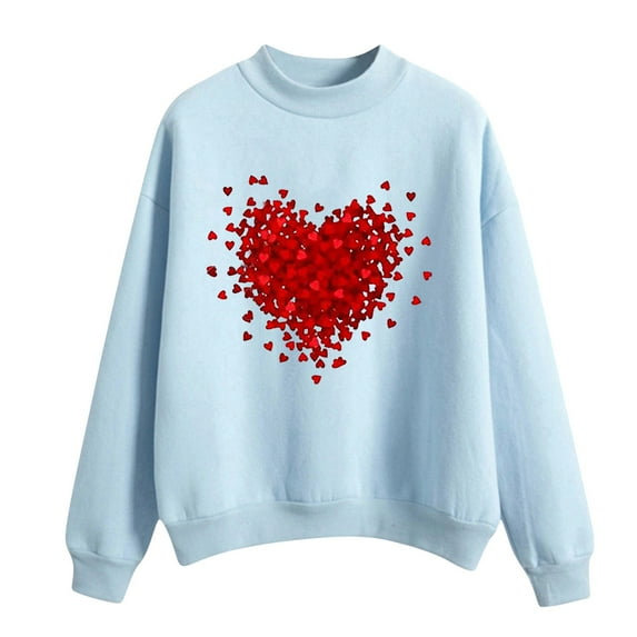 Baqcunre Crewneck Sweatshirts Printing Sweatshirt Top Long Sleeved Sweatshirt Casual Blouse Temperament Pullover Top(Blue S-XXL),Womens Sweatshirt Womens Tops Valentine'S Day Shirts For Women