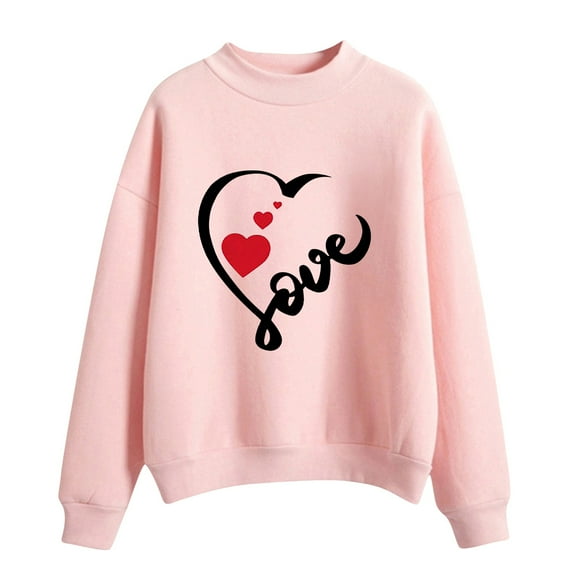 Baqcunre Crewneck Sweatshirts Printing Sweatshirt Top Long Sleeved Sweatshirt Casual Blouse Temperament Pullover Top (Red 2 S-2XL), Womens Sweatshirt Womens Tops Valentine's Day Shirts for Women