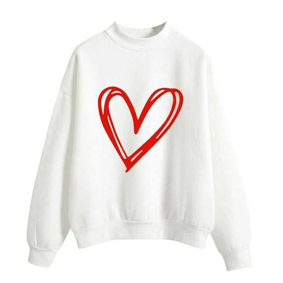 Baqcunre Crewneck Sweatshirts Printing Sweatshirt Top Long Sleeved Sweatshirt Casual Blouse Temperament Pullover Top (White 2 S-2XL), Womens Sweatshirt Womens Tops Valentine's Day Shirts for Women
