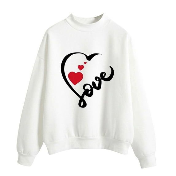 Baqcunre Crewneck Sweatshirts Printing Sweatshirt Top Long Sleeved Sweatshirt Casual Blouse Temperament Pullover Top (White 2 S-2XL), Womens Sweatshirt Womens Tops Valentine's Day Shirts for Women